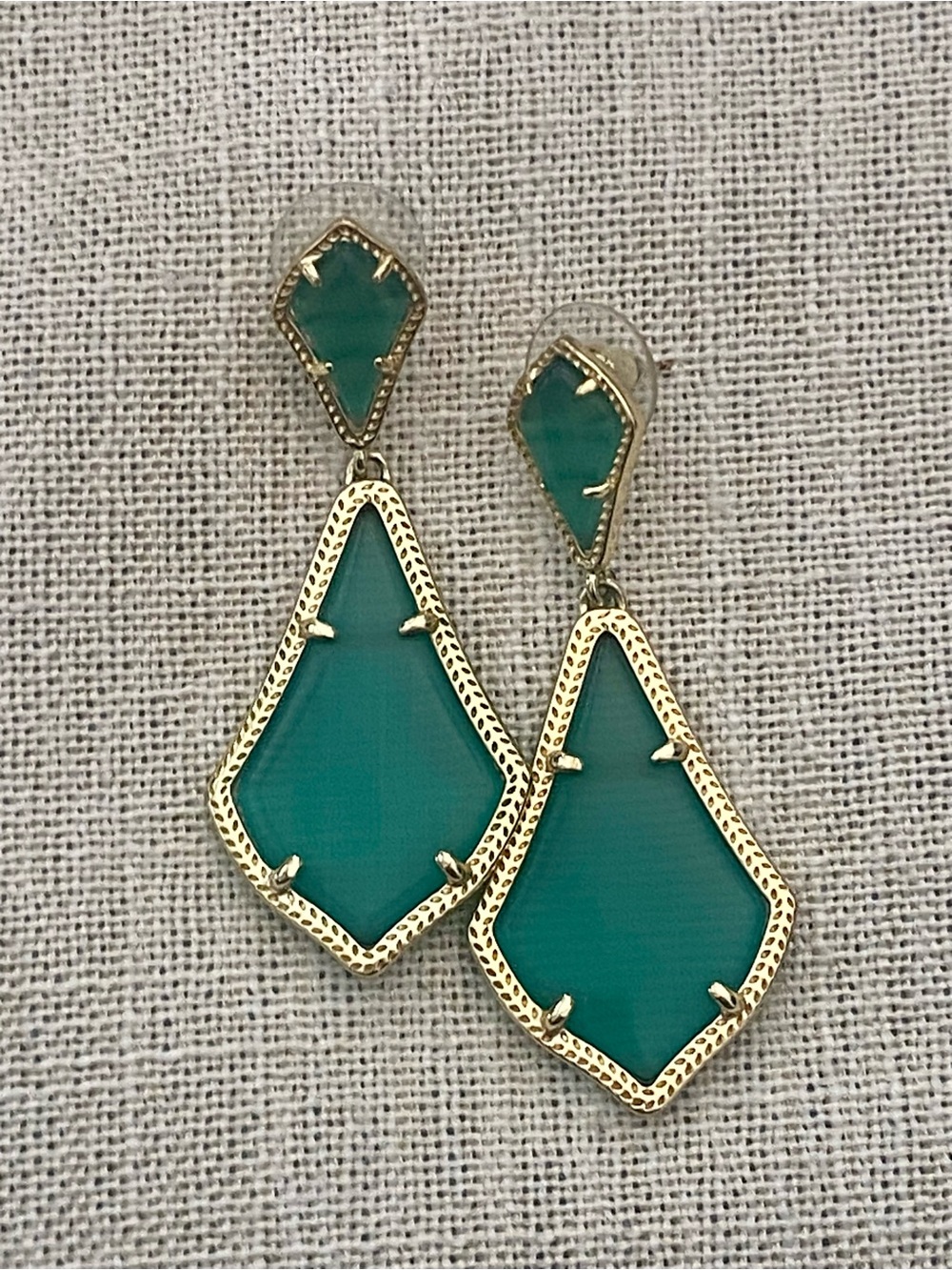 Kendra Scott Emerald Teal Gold-Trim Drop Earrings